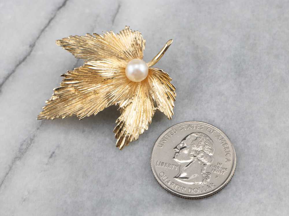 Golden Pearl Grape Leaf Brooch - image 4
