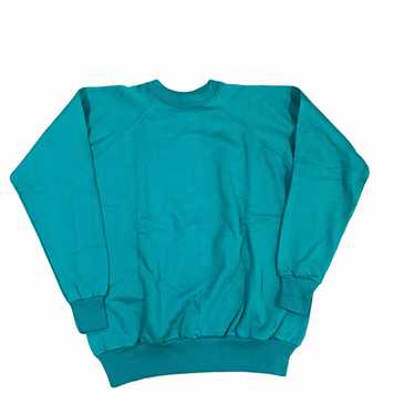 Vintage 80s Teal Blue Raglan Crewneck Sweatshirt … - image 1