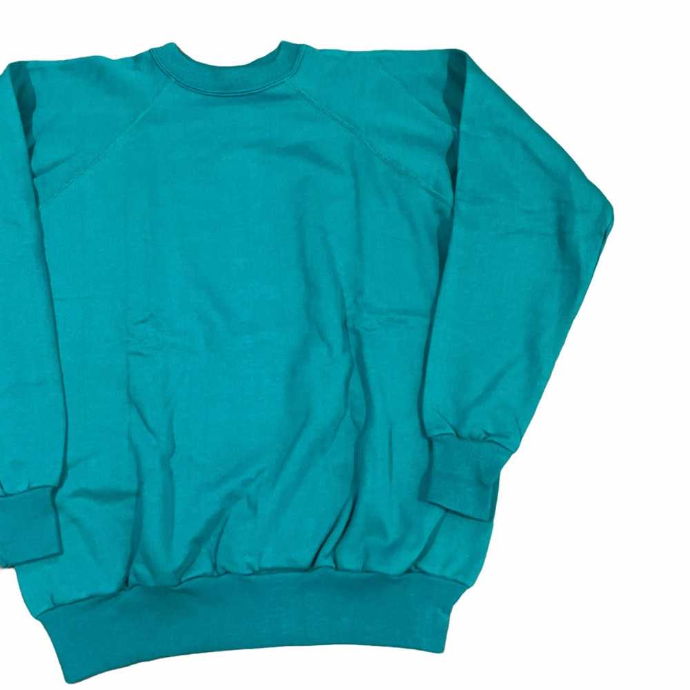 Vintage 80s Teal Blue Raglan Crewneck Sweatshirt … - image 2