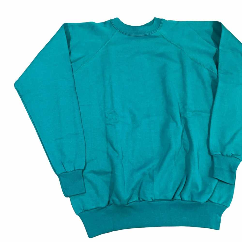 Vintage 80s Teal Blue Raglan Crewneck Sweatshirt … - image 3