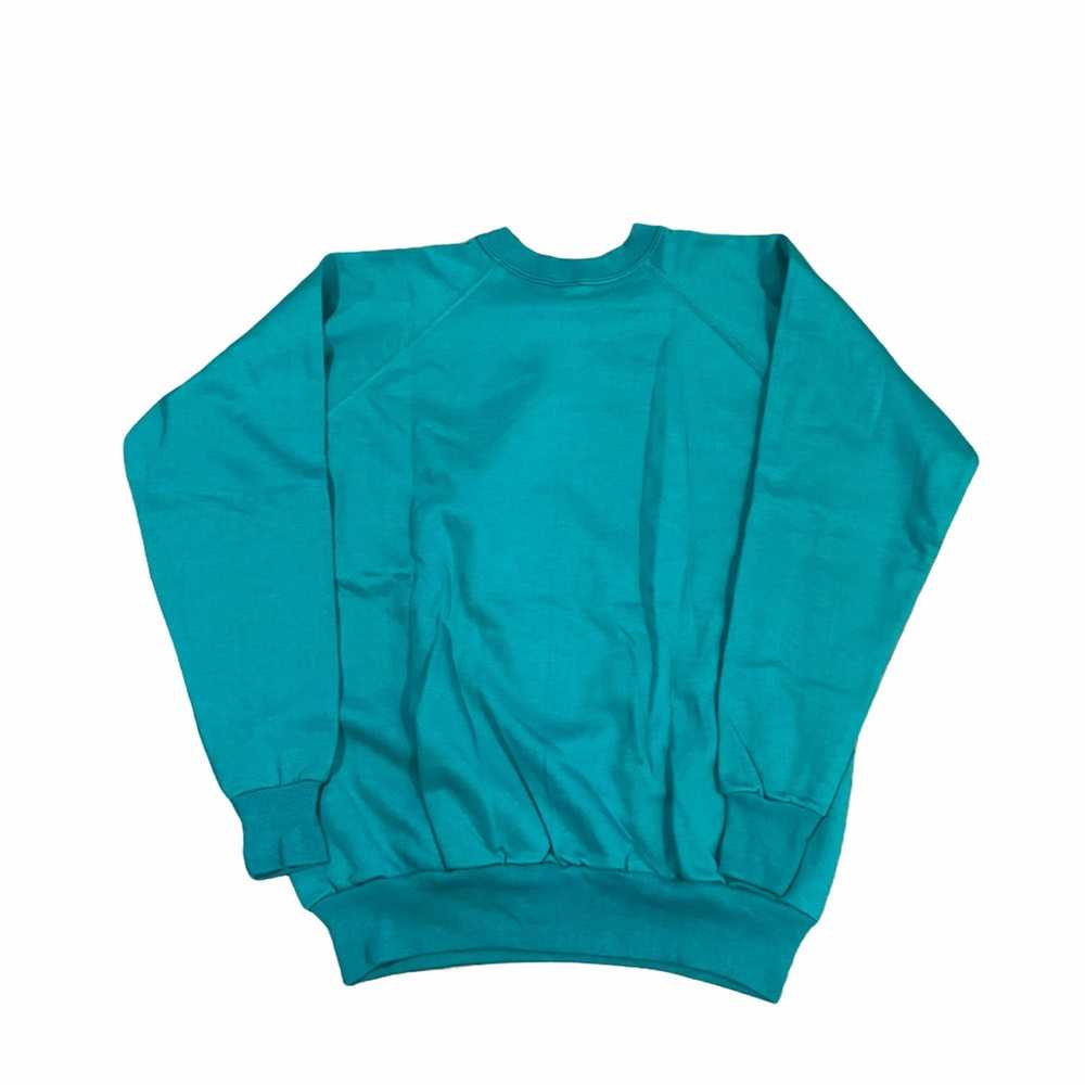 Vintage 80s Teal Blue Raglan Crewneck Sweatshirt … - image 4