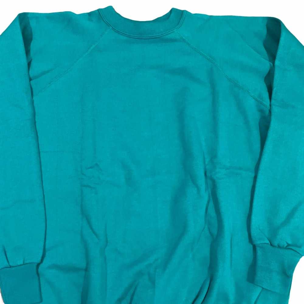 Vintage 80s Teal Blue Raglan Crewneck Sweatshirt … - image 5