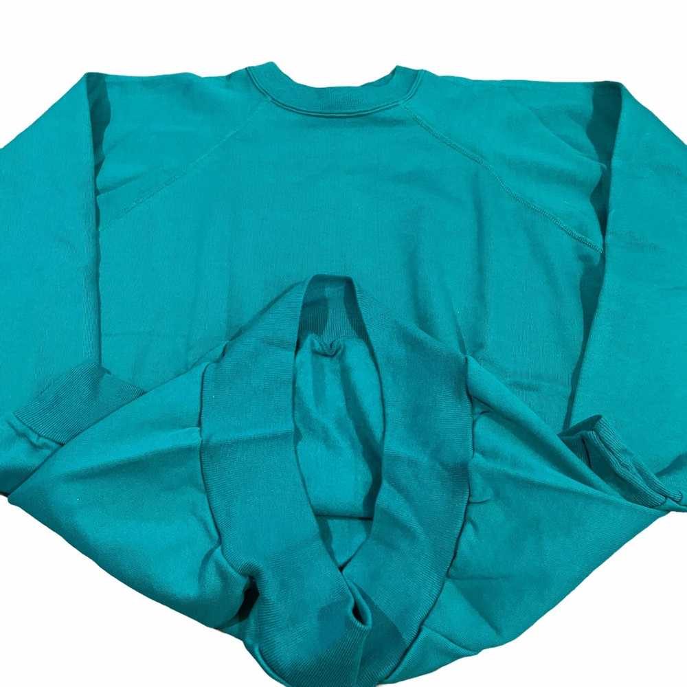 Vintage 80s Teal Blue Raglan Crewneck Sweatshirt … - image 6