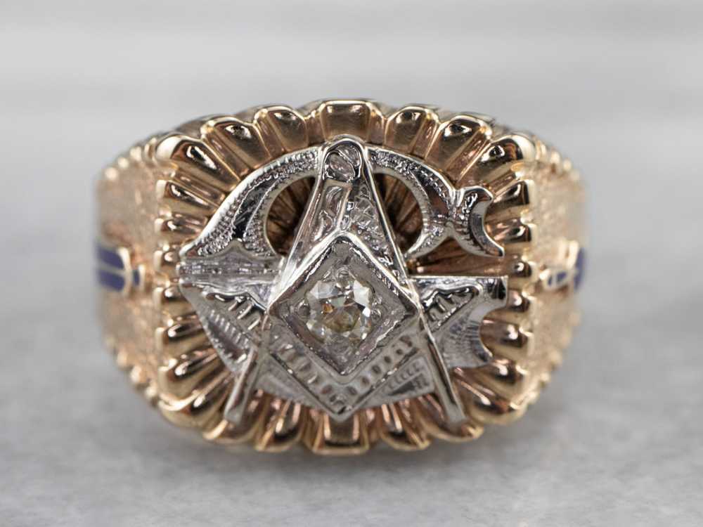 Men's Masonic Old Mine Cut Diamond Ring - image 1