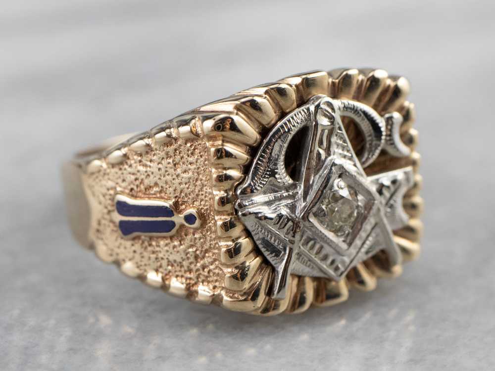 Men's Masonic Old Mine Cut Diamond Ring - image 2