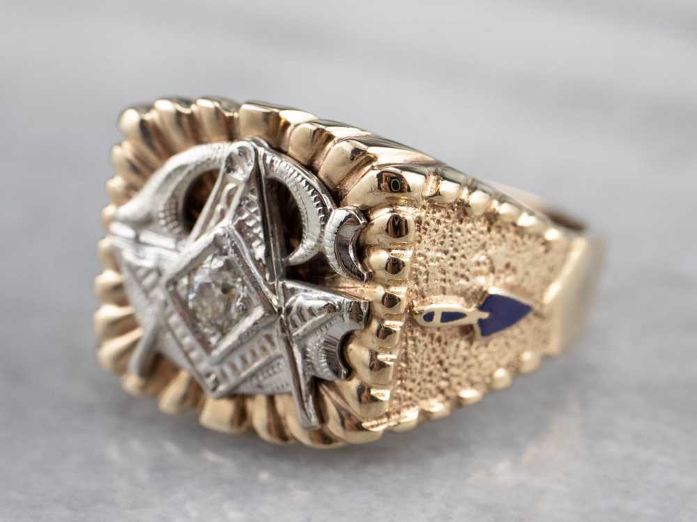Men's Masonic Old Mine Cut Diamond Ring - image 3