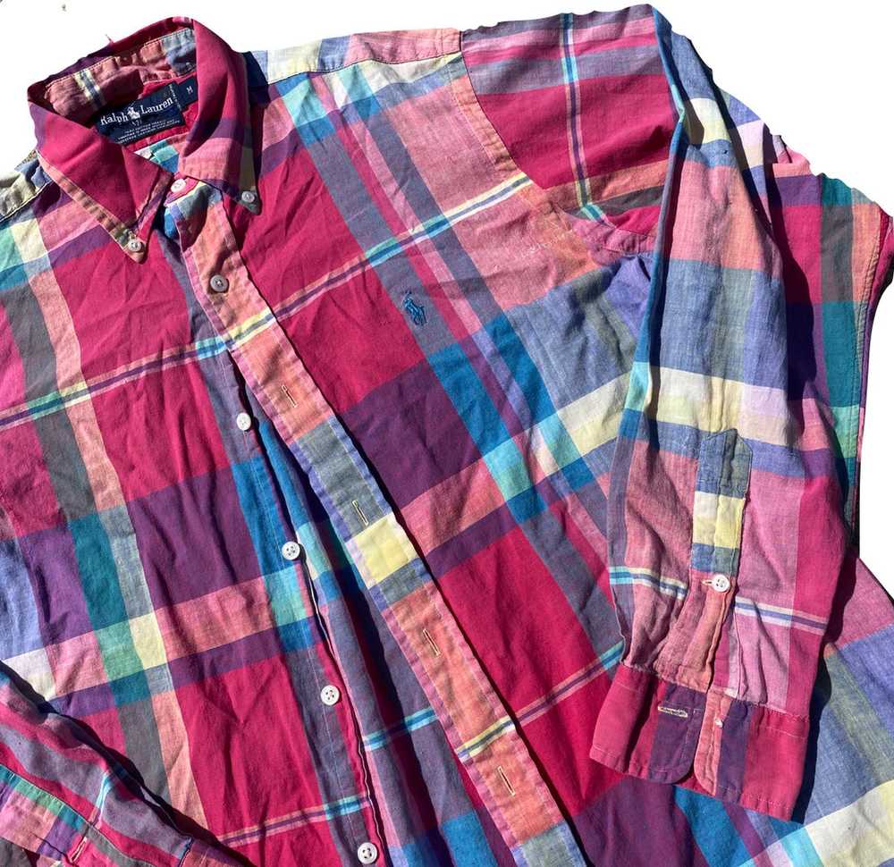 90s Polo ralph lauren madras plaid shirt. medium - image 2