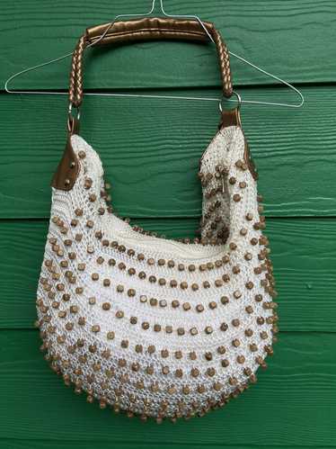 Vintage White wooden beaded handbag