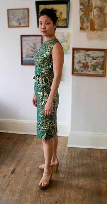 Emerald metallic pencil dress