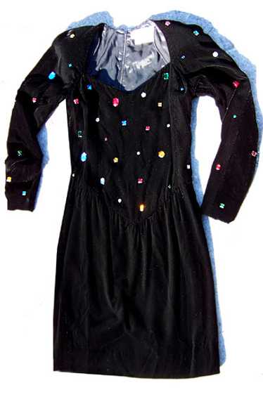 1990s Chetta B Black on sale Velvet Bejeweled Dress