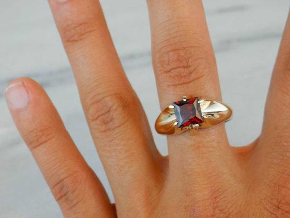 Red Square Garnet e Men's or Ladies Vintage Ring,… - image 4