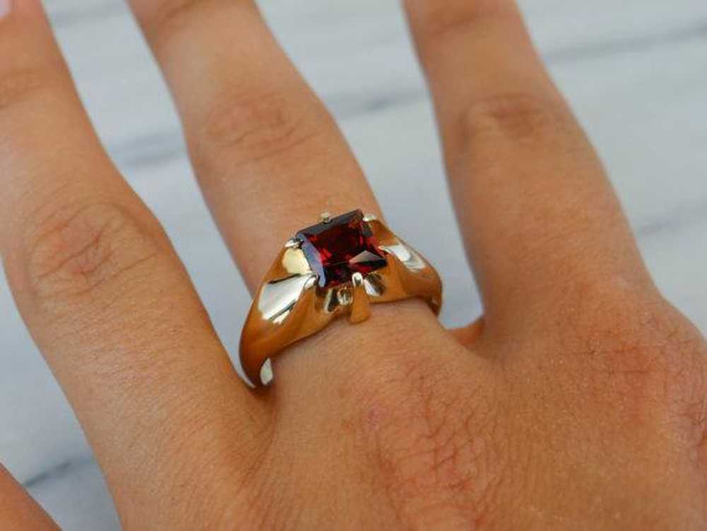 Red Square Garnet e Men's or Ladies Vintage Ring,… - image 5
