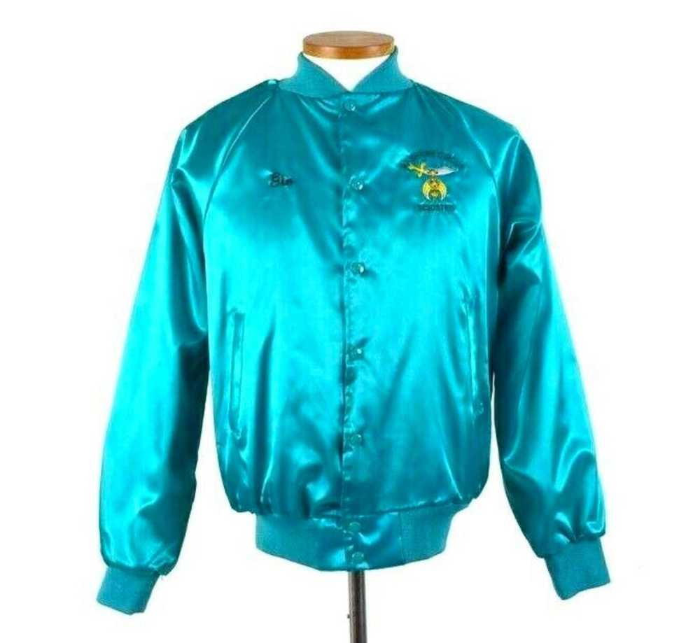 Vintage 90s Green Satin Jacket Windbreaker Shrine… - image 1