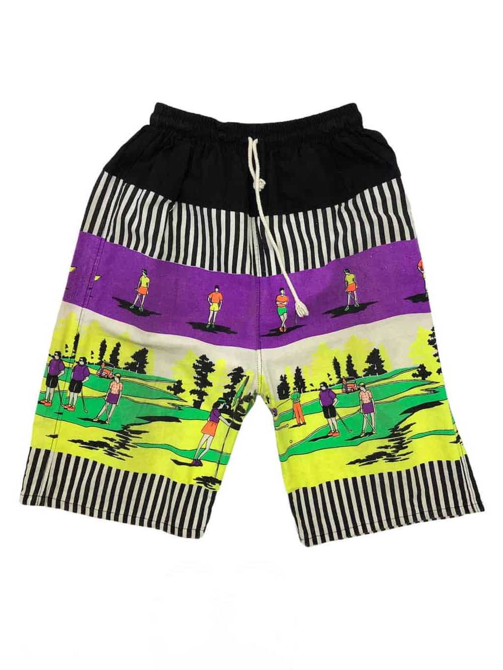 90s Vintage Multicoloured Neon Surf Shorts with B… - image 1