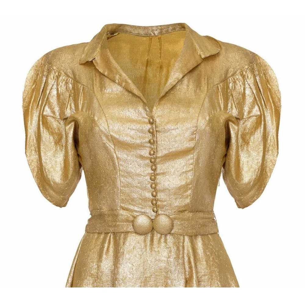 1930s Gold Lame Dress with Cape Sleeves and Match… - image 3