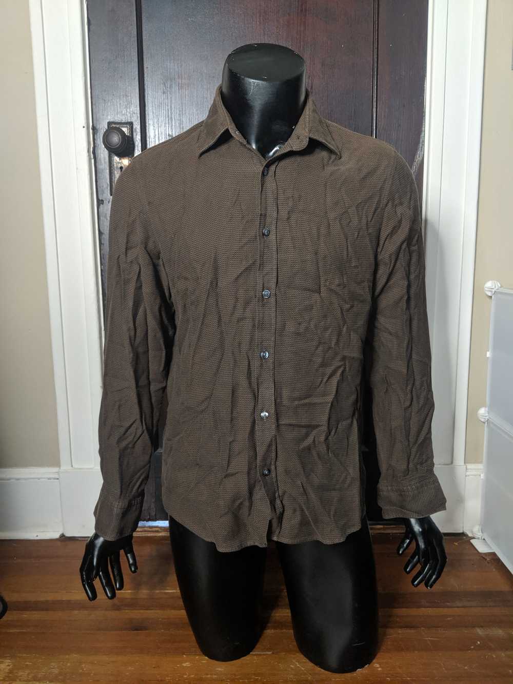 Hugo Boss Brown woven knit logo shirt - image 1