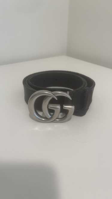 Gucci GG Marmont Black Leather Silver Buckle Belt 