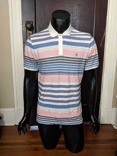 Original Penguin Striped logo knit polo shirt