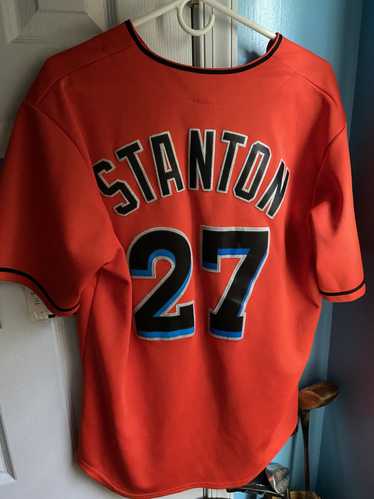 NWT MAJESTIC Miami Marlins Giancarlo Stanton MLB ORANGE Jersey Youth Small  $60
