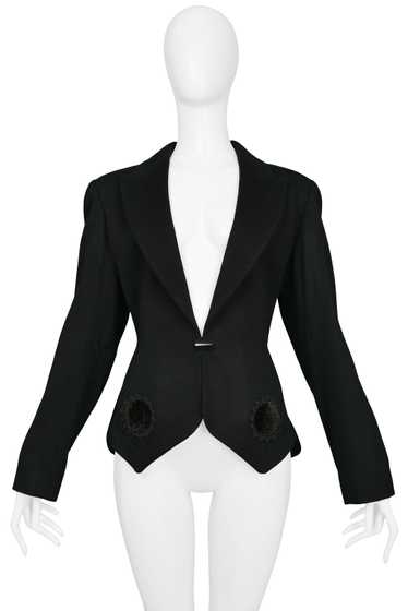 ALAIA BLACK FITTED BLAZER WITH VELVET APPLIQUE 199