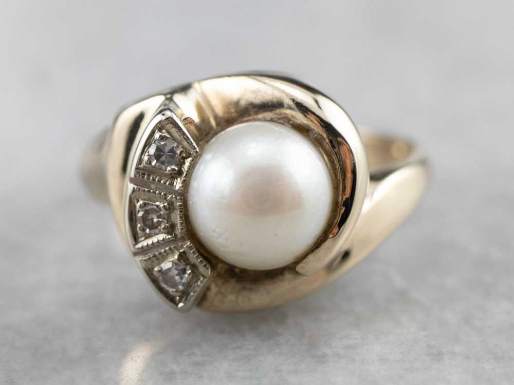 Vintage Pearl and Diamond Ring - image 2