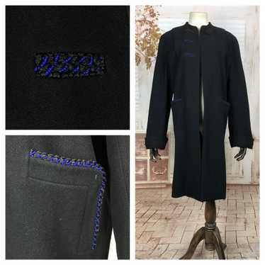 Original 1930s 30s Vintage Black Wool Coat With B… - image 1