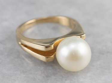 Sleek Vintage Pearl Solitaire Ring - image 1