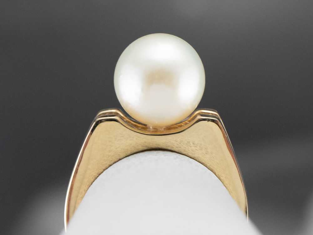 Sleek Vintage Pearl Solitaire Ring - image 9