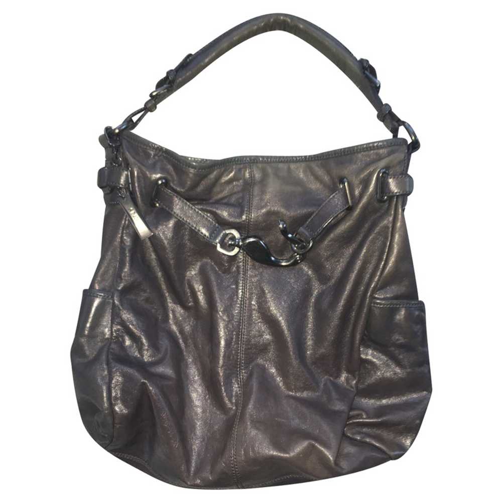 Vintage Dkny Chocolate Brown Taupe Jacquard Leather Logo Satchel Dr. Speedy Bag Purse Handbag Hand Bag Tote