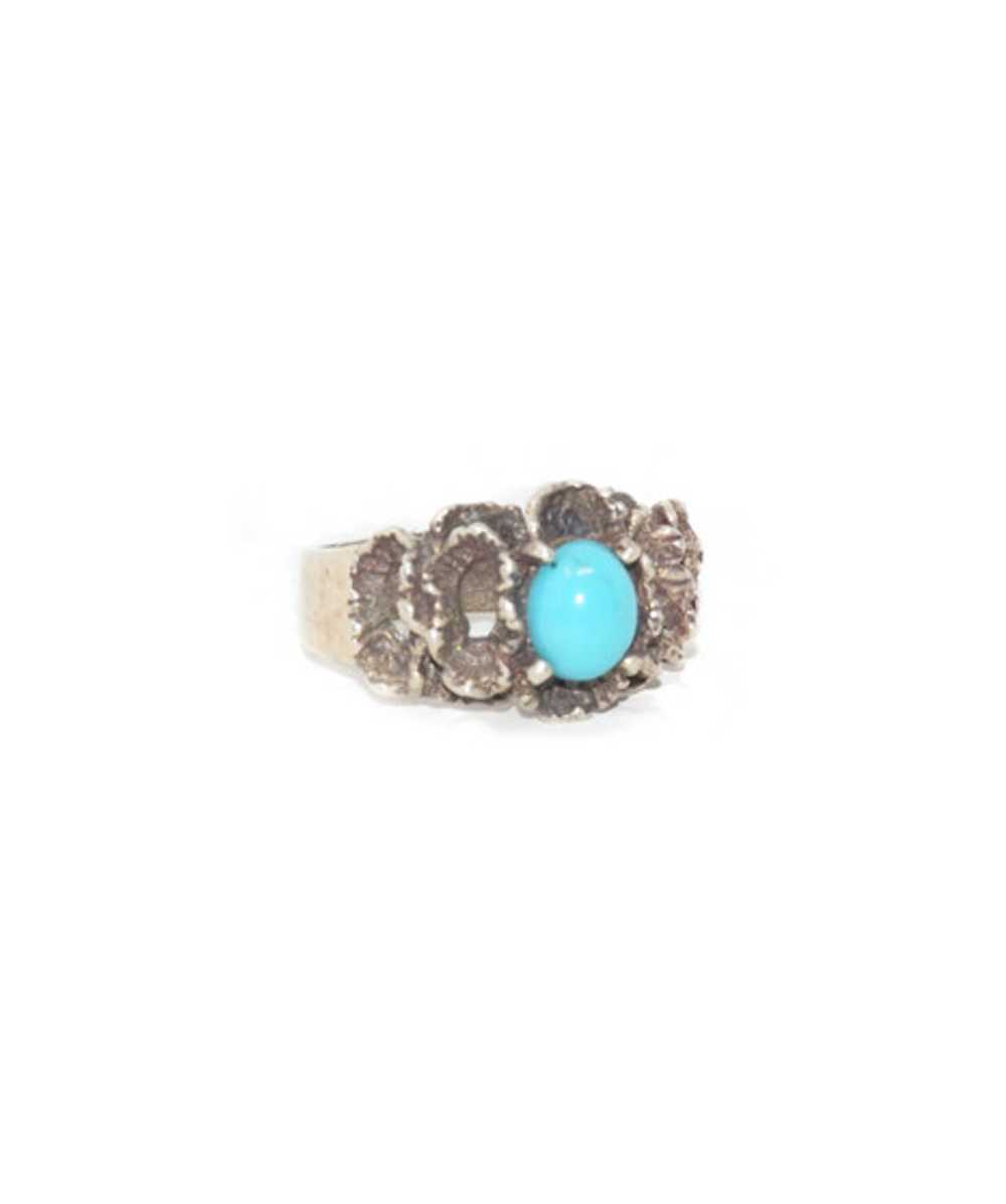 925 Sterling Silver Organic Floral Turquoise Ring - image 1