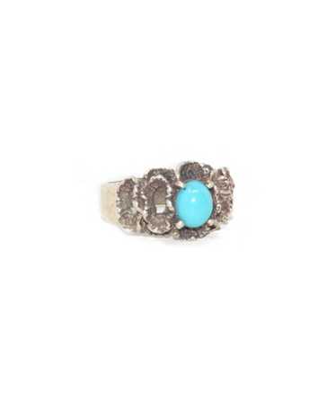 925 Sterling Silver Organic Floral Turquoise Ring - image 1