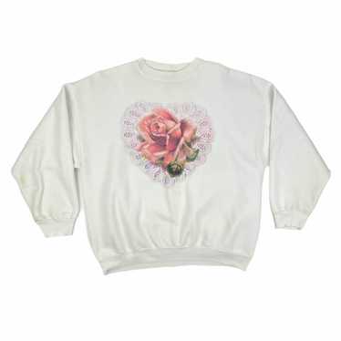 Tultex × Vintage Vintage 90s Rose Flower White Swe