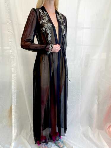 1930's Black Robe with Icy Blue Embroidery - image 1