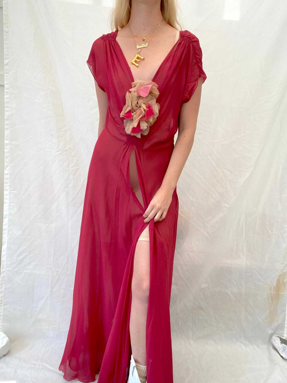 Scarlet Red Chiffon Open Front Dress - image 3