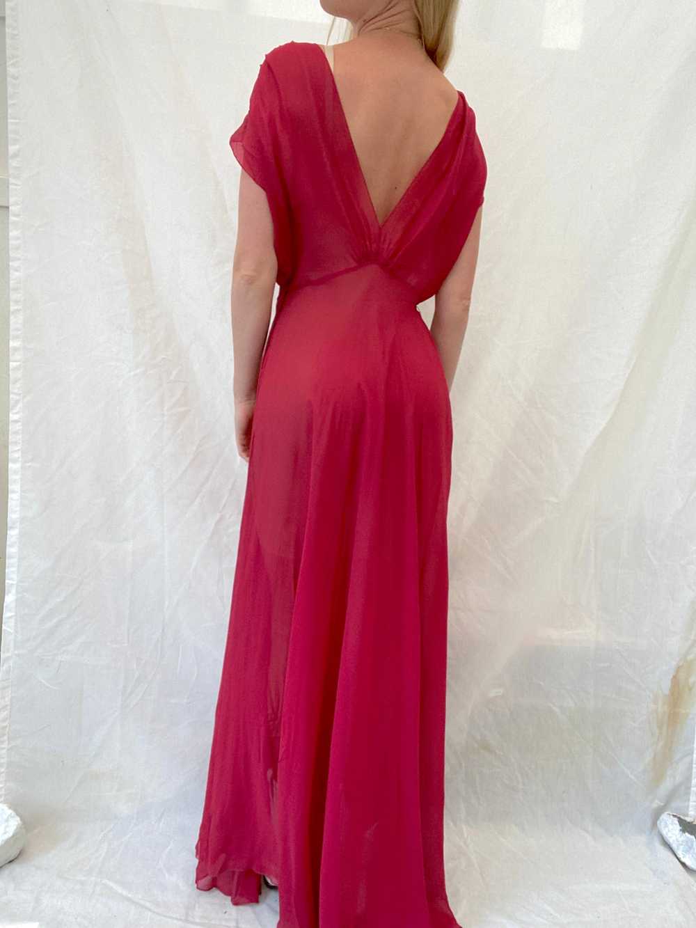 Scarlet Red Chiffon Open Front Dress - image 8
