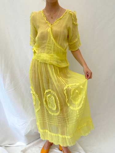 Hand Dyed Yellow Edwardian Organza Dress - image 1