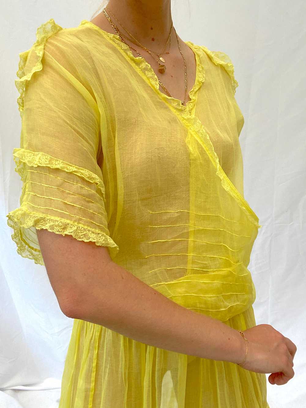 Hand Dyed Yellow Edwardian Organza Dress - image 2