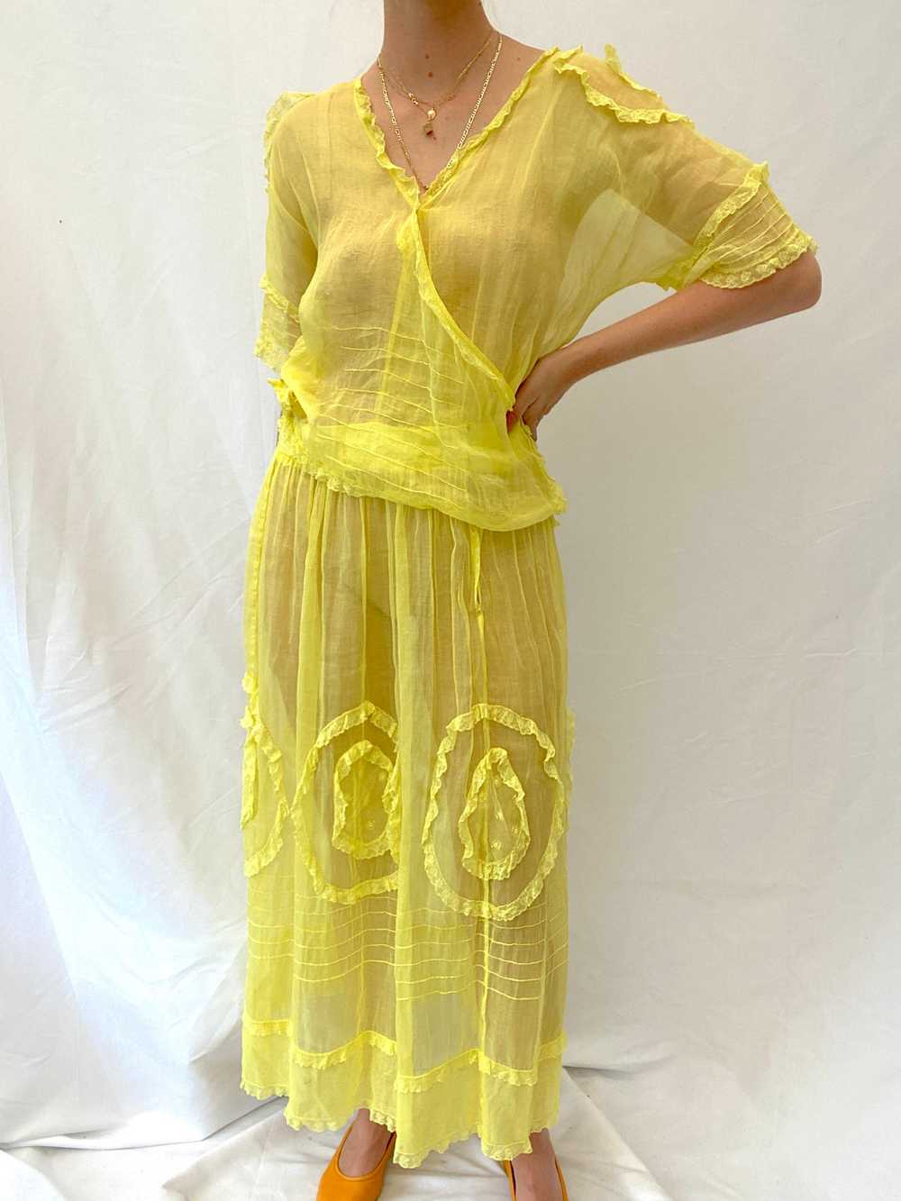 Hand Dyed Yellow Edwardian Organza Dress - image 3