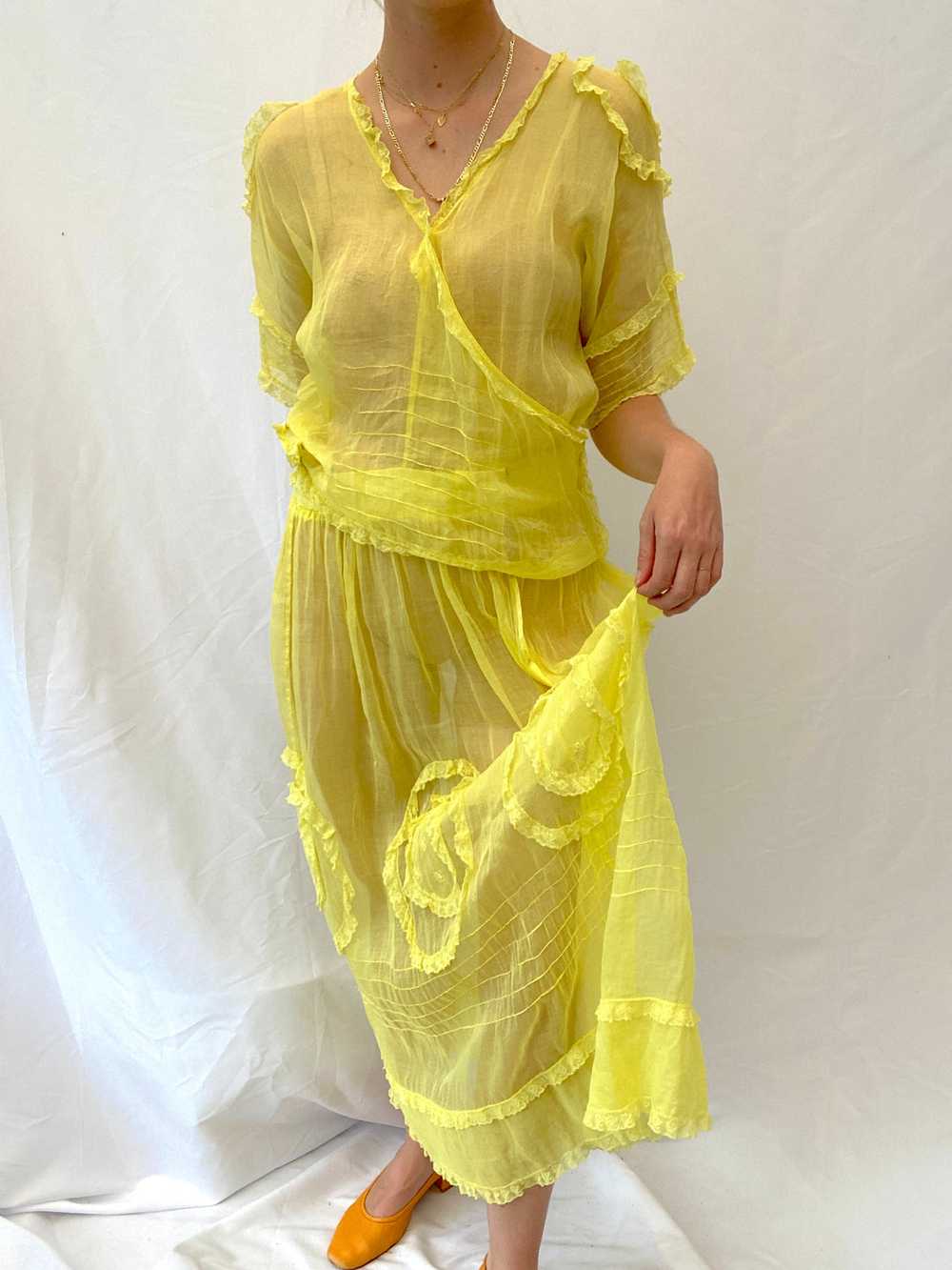Hand Dyed Yellow Edwardian Organza Dress - image 4