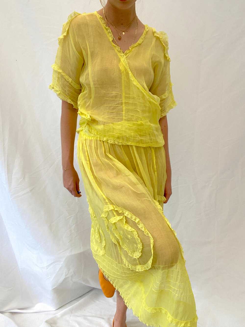 Hand Dyed Yellow Edwardian Organza Dress - image 5