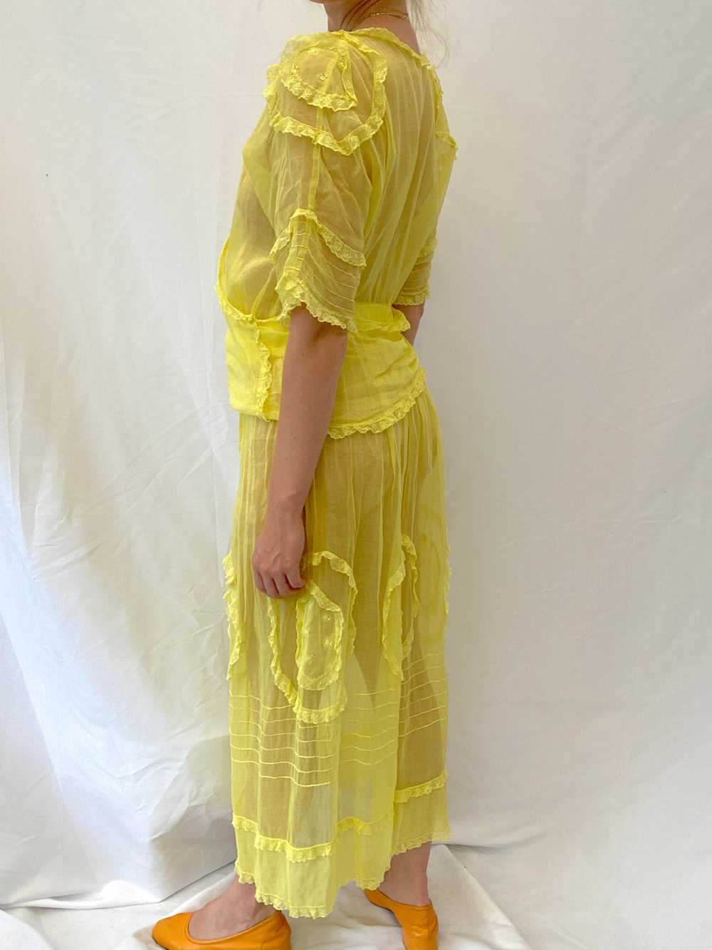 Hand Dyed Yellow Edwardian Organza Dress - image 7