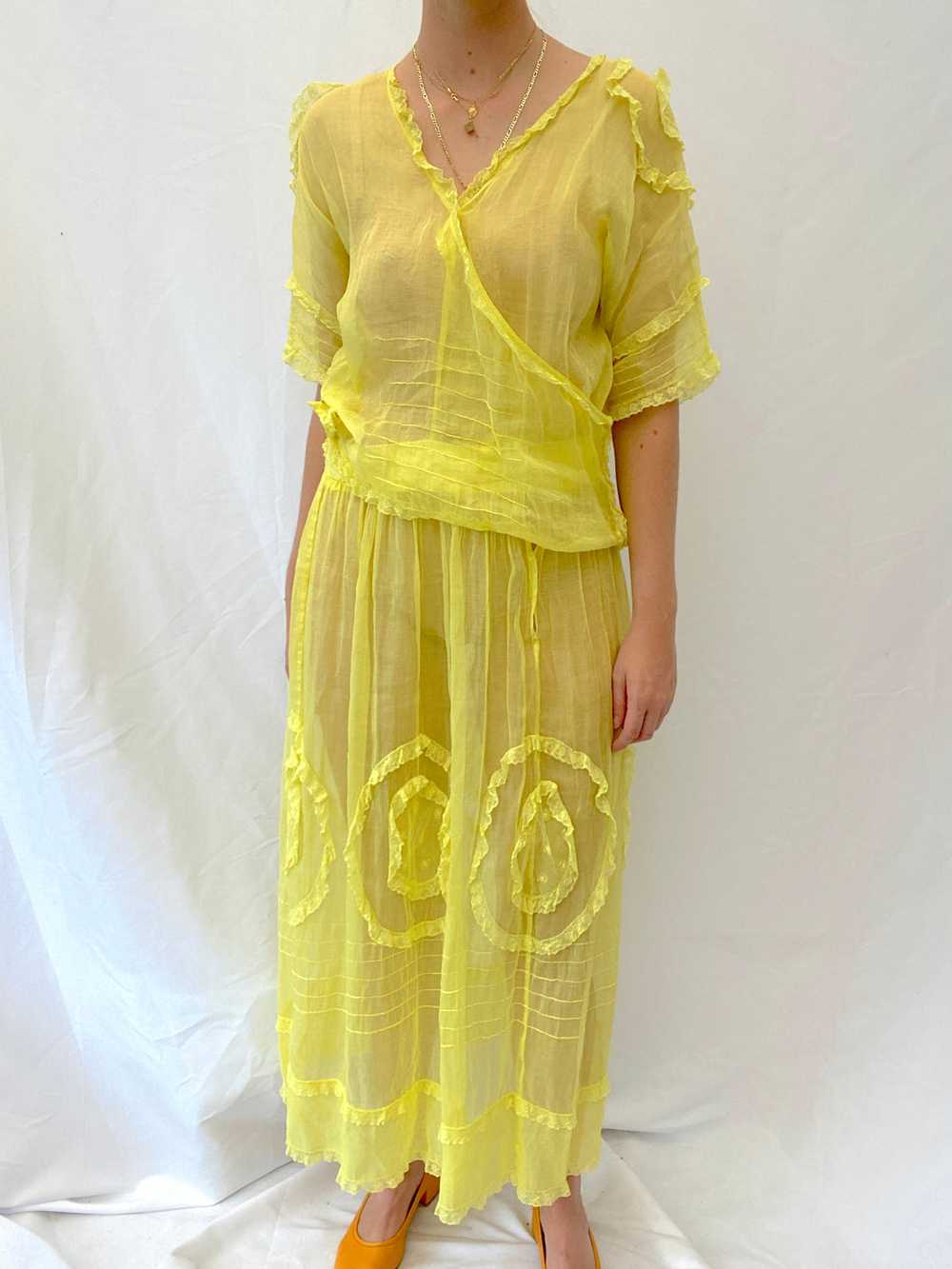 Hand Dyed Yellow Edwardian Organza Dress - image 8
