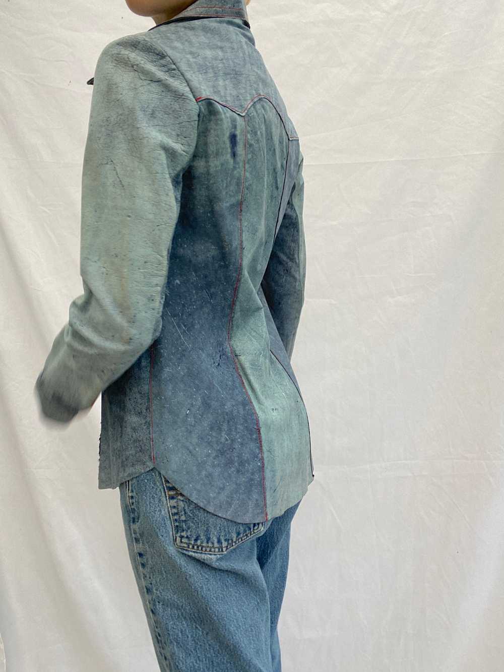 Baby Blue Suede Jacket Shirt with Red Stitching - image 5