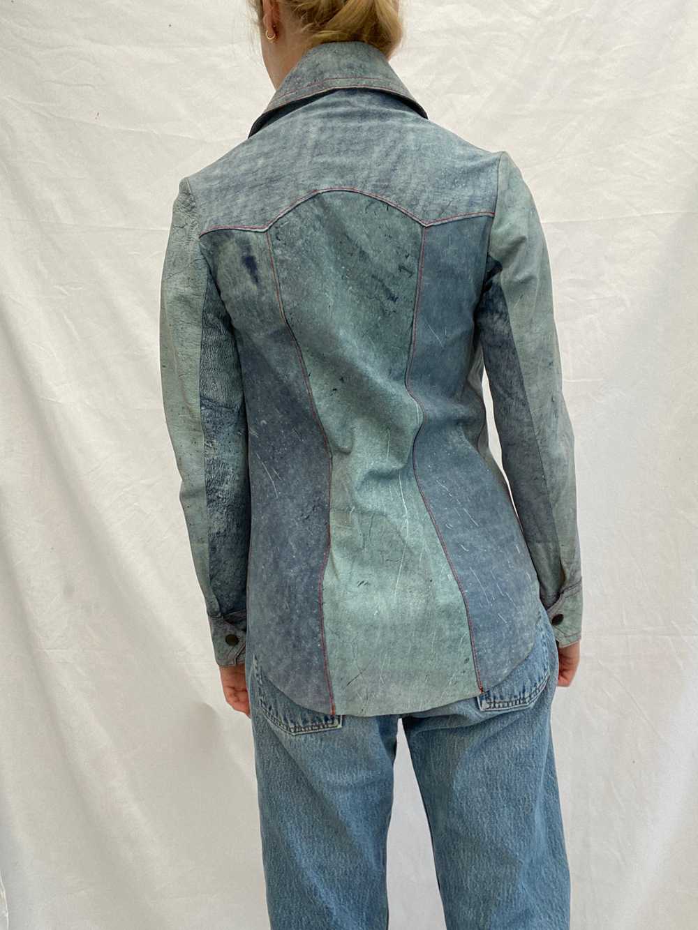 Baby Blue Suede Jacket Shirt with Red Stitching - image 6