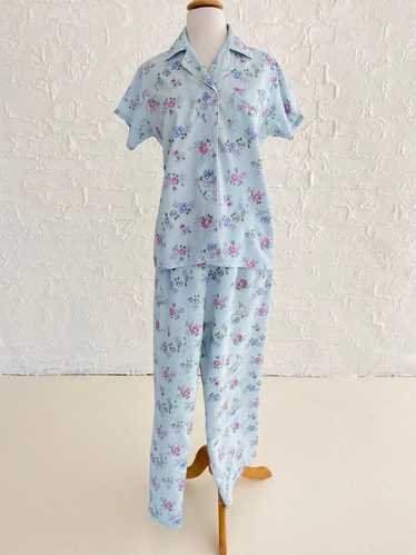 Blue Rayon Pajama Set With Floral Print - image 1