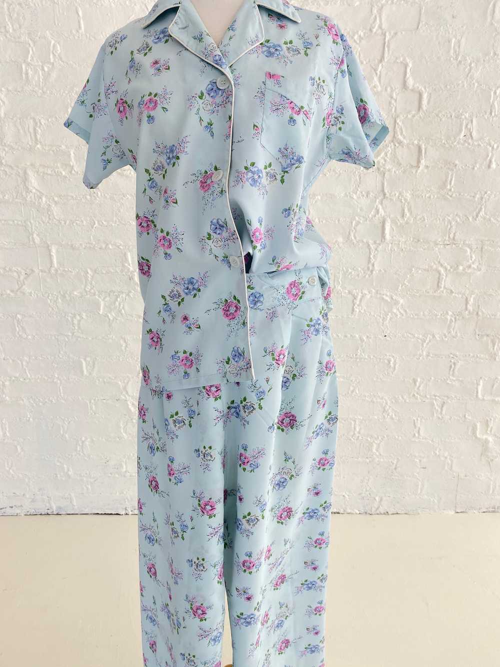 Blue Rayon Pajama Set With Floral Print - image 2
