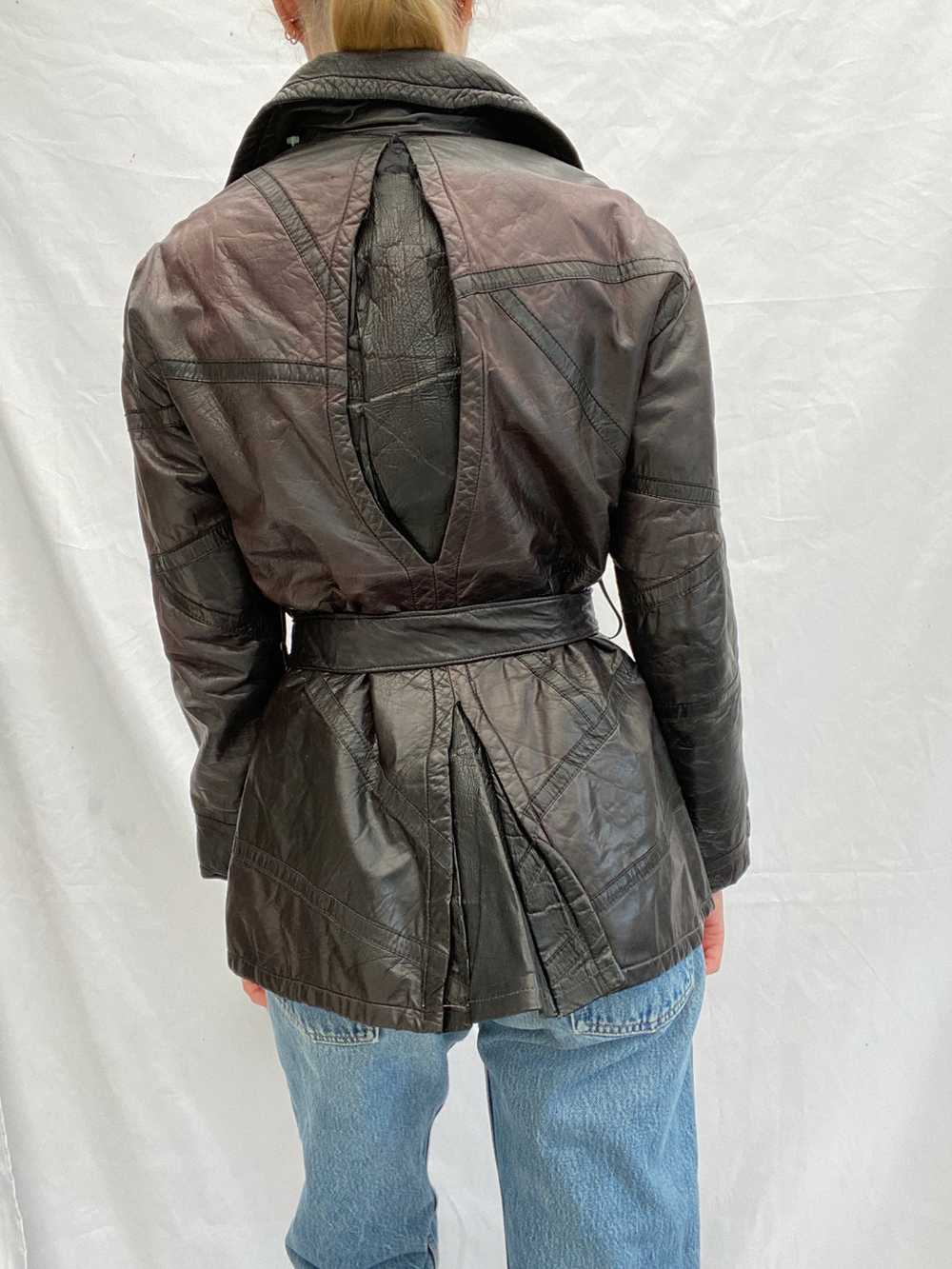 Dark Brown 70's Leather Jacket with Tie - image 7