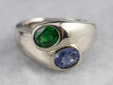 Modernist Sapphire and Tsavorite Garnet Ring - image 1