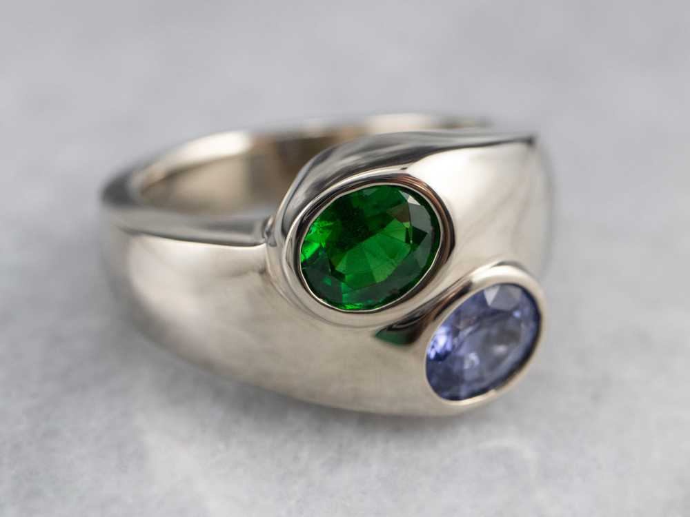 Modernist Sapphire and Tsavorite Garnet Ring - image 2