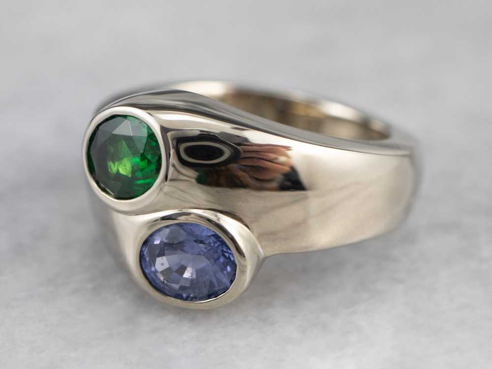 Modernist Sapphire and Tsavorite Garnet Ring - image 3